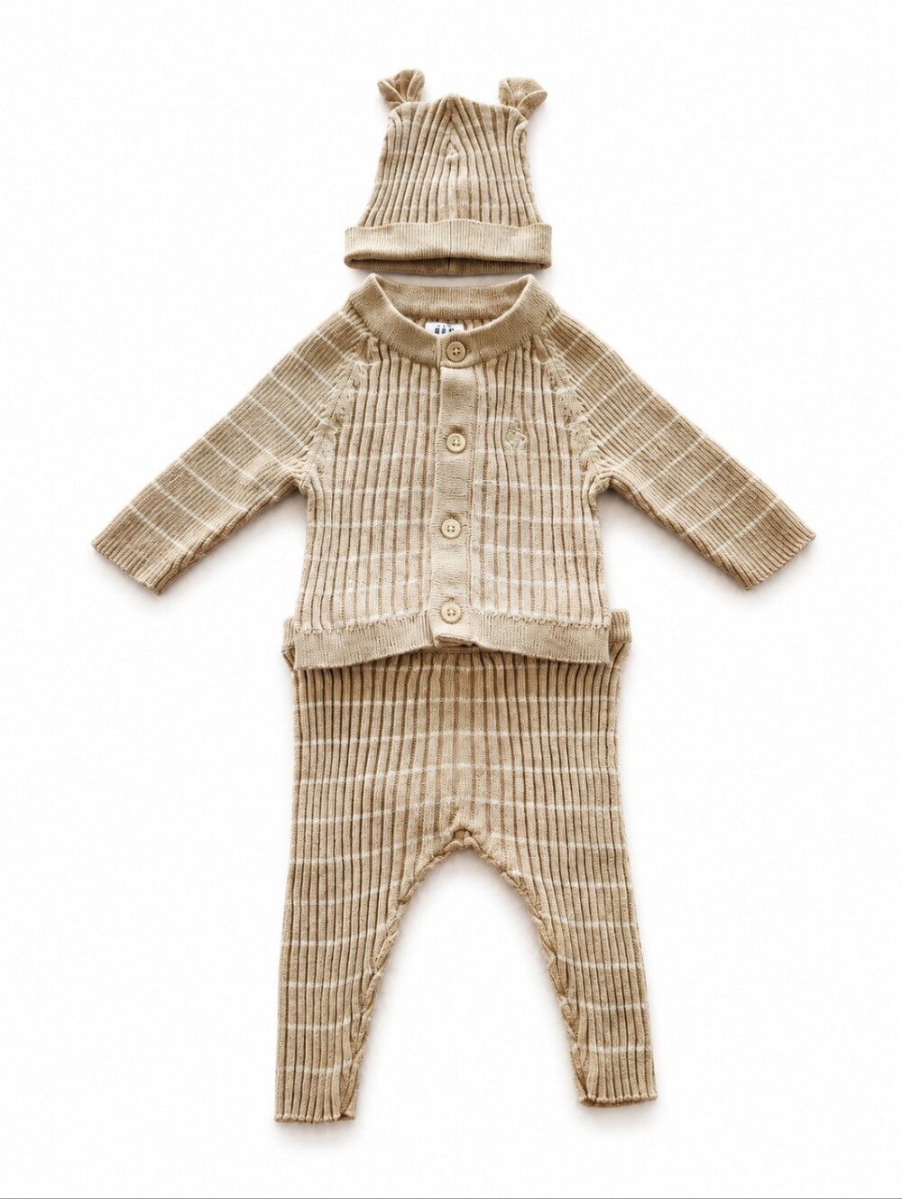 Baby GAP 3 Piece Knit Outfit Set 0-3 Months Beige Stripe Cardigan Pants Hat